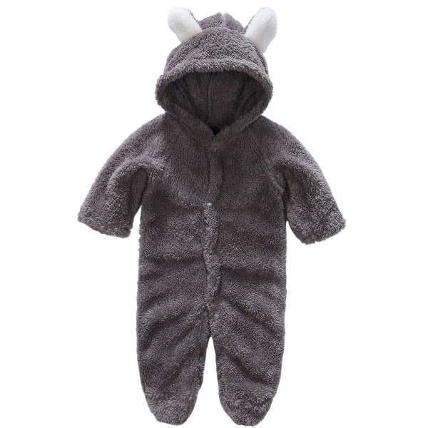 Nyfødt Hætte Romper Jumpsuit Behagelig At Bære Med Sødt Dyredesign Til Fødselsdagsgaver Nytårsgaver Gray 9-12m