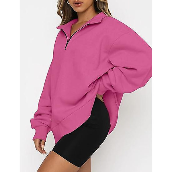 Dame Oversized Sweatshirts Hættetrøjer Halv Lynlås Pullover Efterårsmode Outfits Pink L