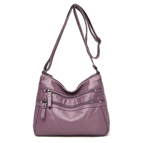 Dam Solid Crossbody Axelväska Multipla Fickor Satchel Dragkedja Stor Kapacitet Messenger Bag Purple