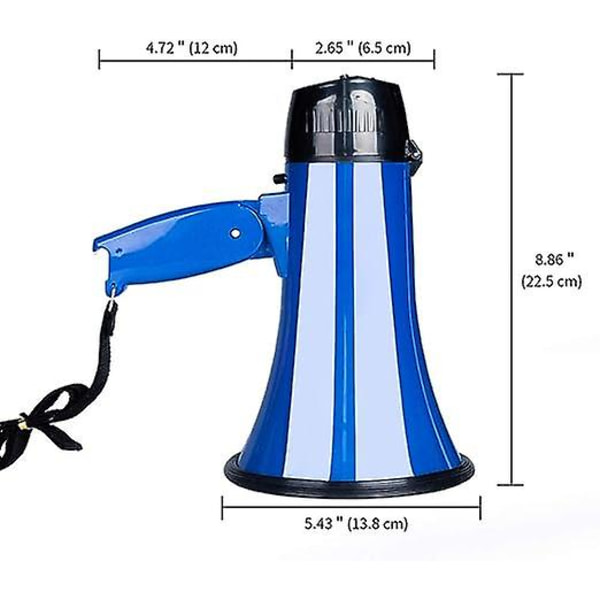 Bærbar Megafon Bullhorn 20 Watt Effekt Megafon Høyttaler Stemme Og Sirene/alarm Moduser Med Volumkontroll Og Stropp blue
