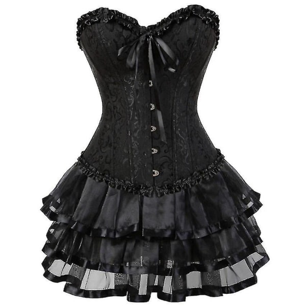 Sexy Korsettkjoler for kvinner, pluss størrelse, kostyme, overbyste burleskkorsett og miniskjørtsett, tutu-korsett black 5XL