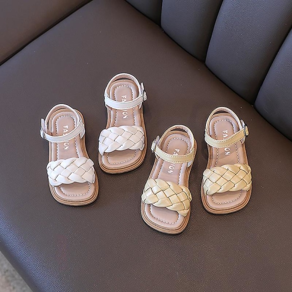 Småbørnssko Pige Sommer Flettet Ferie Firkantet Tå Søde Børnesandaler Beige Gul 21-36 Pu Læder Mode Børne Sliders Beige 23 insole14.5cm