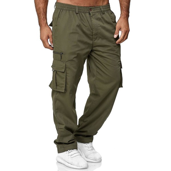 Herr Elastisk Midja Cargo Combat Byxor Multi-fickor Casual Bottoms Militär Armébyxor Army Green 2XL