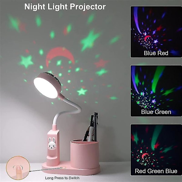 Skrivebordslampe Barn Nattbordslampe Med Penneholder, Automatisk Fargeskiftende Bordlampe, Dimbar LED Leselampe