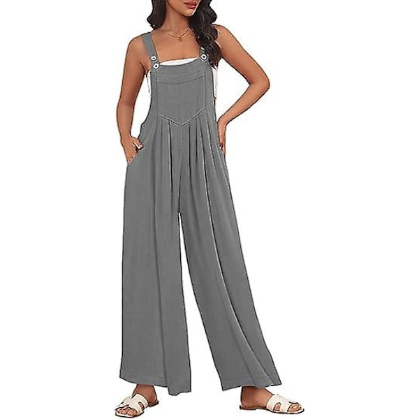 Dam Arbetsbyxor, Jumpsuit med Vida Ben, Casual Byxor med Axelband, Sommar Jumpsuit, Tröja, Lös Ärmlös Axelband, Kläder med Fickor light gray M