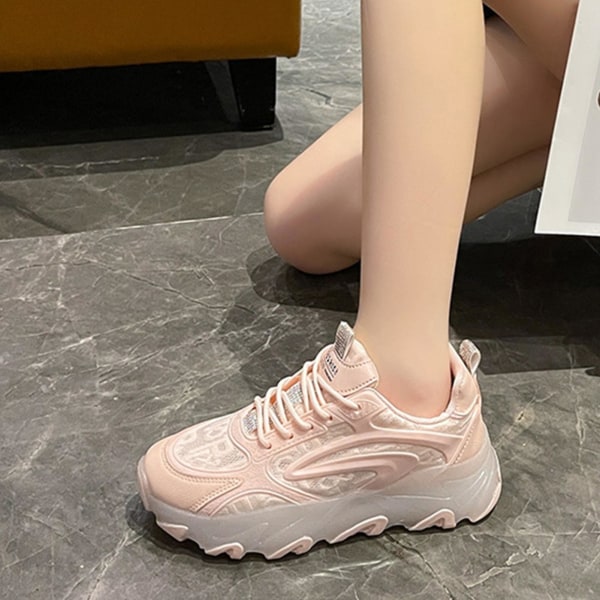 Dame Pustende Anti-lukt Sneakers Dame Snøresko Fritidssko Egnet For Gåing Dansing Bruk Pink 35
