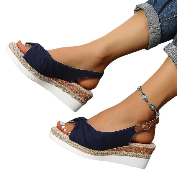 Slope-klackade sandaler för damer med öppen tå, tjock sula Strandskor, slitstarka, halkfria sandaler Blue 37