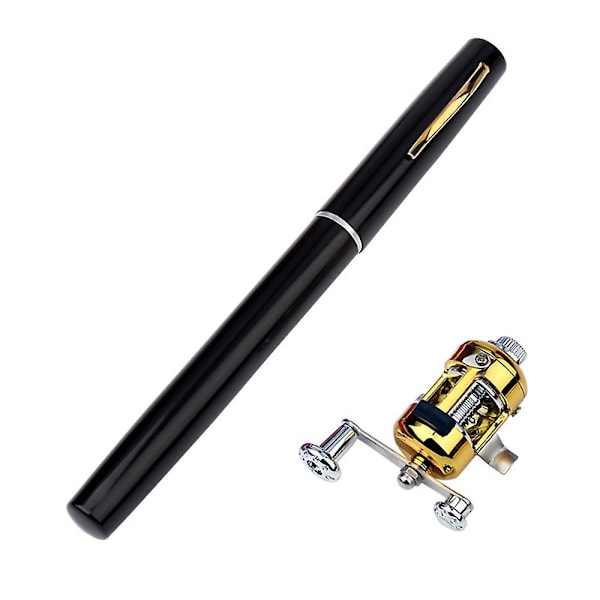 Lommestørrelse Fiskestang - Teleskopisk Pen Fiskestang Og Hjul Combo, Bærbar Rejse Lille Fiskestang Mini Fiskestang Fiskesæt Black