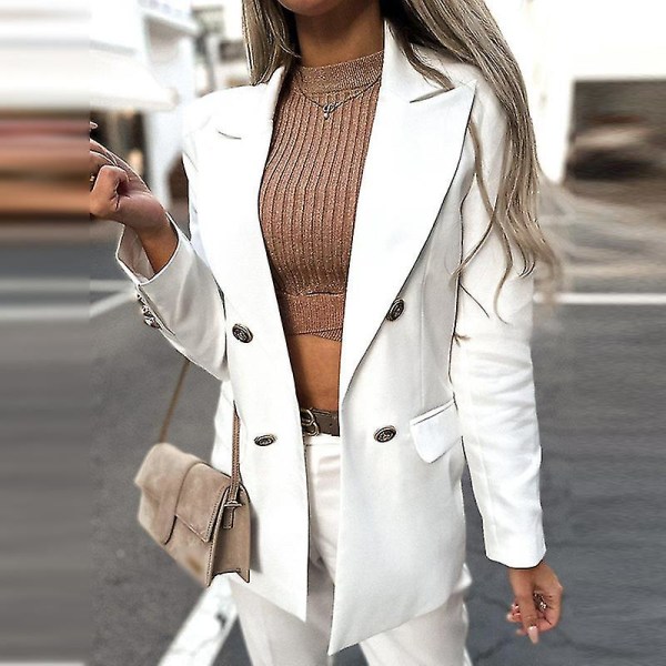 Dam Öppen Framsida Ytterkläder Elegant Arbetsblazer Sjalkrage Kofta Jacka White 2XL