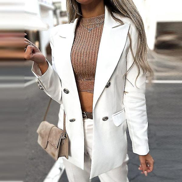 Dam Öppen Framsida Ytterkläder Elegant Arbetsblazer Sjalkrage Kofta Jacka White XL