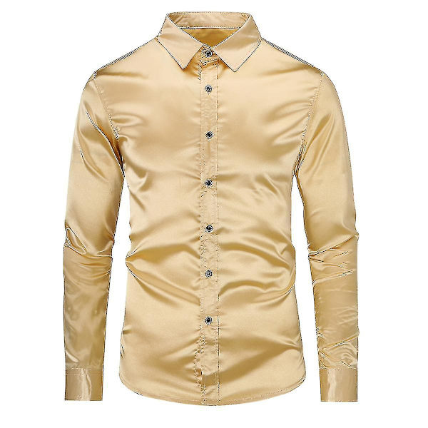 Herr Casual Mode Glänsande Långärmad Slim-fit Formell Skjorta Golden M