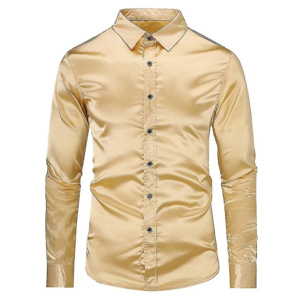 Herre Casual Mode Skinnende Langærmet Slim-fit Formel Skjorte Golden XXXL