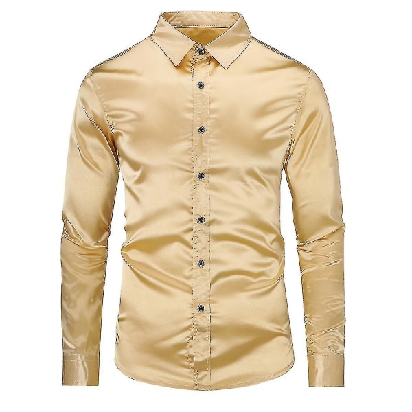 Herrkläder Casual Fashion Shiny Långärmad Slim-fit Formell Skjorta Golden XS