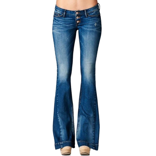 Låg midja utsvängda jeans för kvinnor lösa jeansbyxor med vida ben Causal Button Up Bell Bottom jeans Slim Fit Hellängd Dambyxor Light blue XXXL