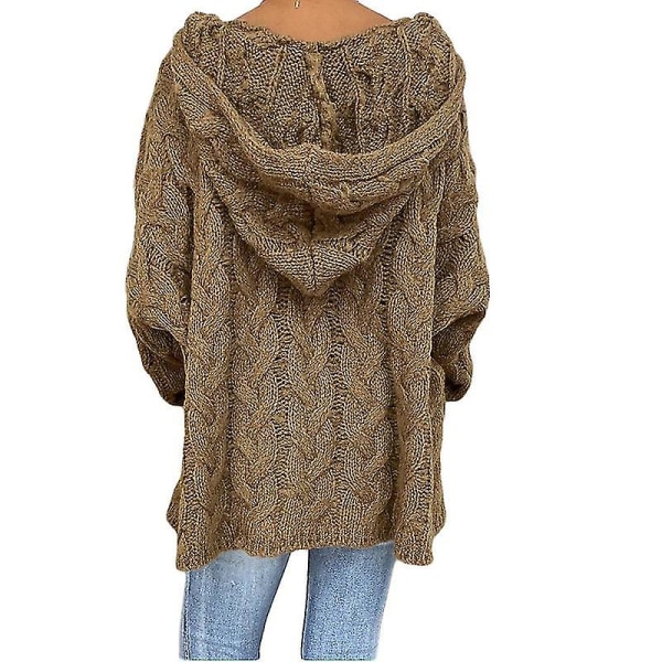 Dame Langærmet Strikkede Sweatre Arbejde Hættetrøjer Vinter Varm Hættetrøje Sweater Coffee M