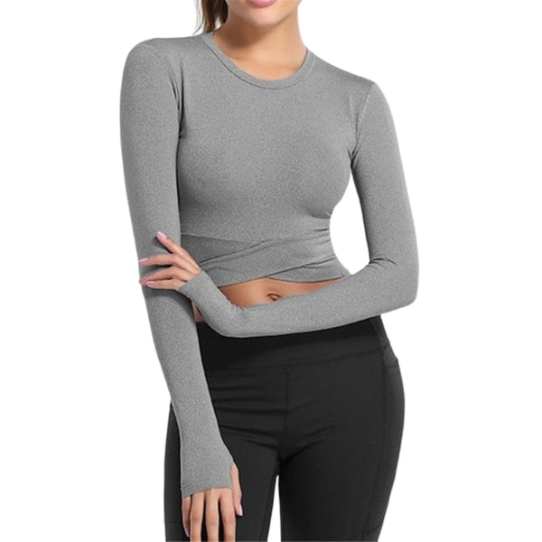 Korta Ärmar Crop Tops Yoga Löpartröjor Gym Träning Cropped Toppar För Kvinnor Gray M