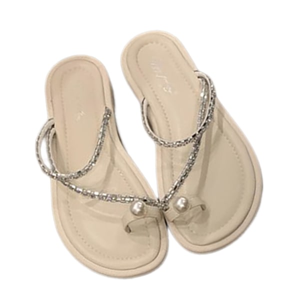 Kvinnors platta sandaler med öppen tå, halksandaler för kvinnor Lämpliga för att gå på stranden Creamy-white 38