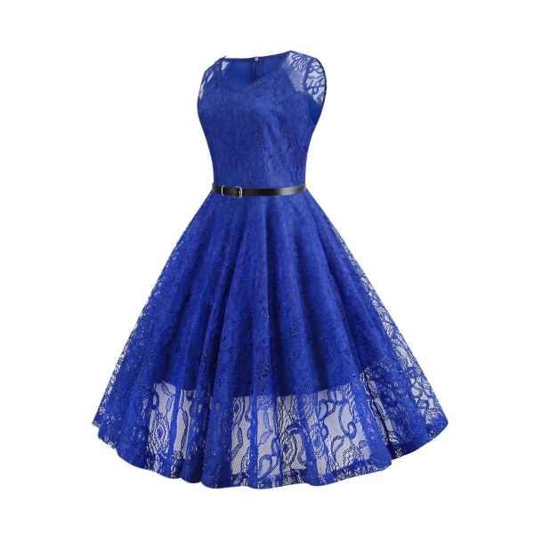 Damspets Retro Rockabilly Midiklänning 50-tal 60-tal Kvällsfest Swing Sundress Blue Blue XL