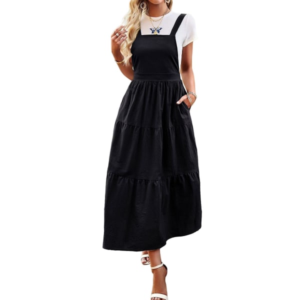 Rento haalari mekko säädettävillä olkaimilla, naisten suuri koko, rento mekko rannalle Black XL
