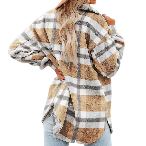 Dame Rutete Ullblanding Langermet Skjortejakke Shackets Brown M
