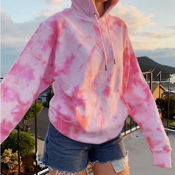 Tie Dye Sweatshirt Långärmad Dragsko Pullover Toppar Lös Casual Sweatshirt För Green 2XL