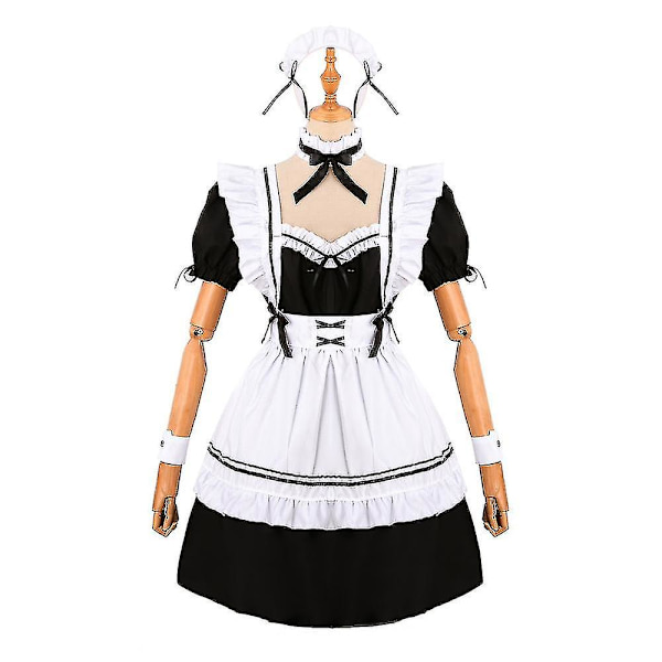 Maid Anime Cosplay Party Maskeraddräkt Kostym Kvinnor Fransk Förkläde Kläder Set Sailor School JK Kläder 2XL