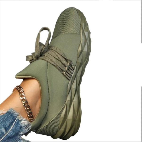 Dame Åndbare Snøresko Sneakers Sport Løbesko Green 41