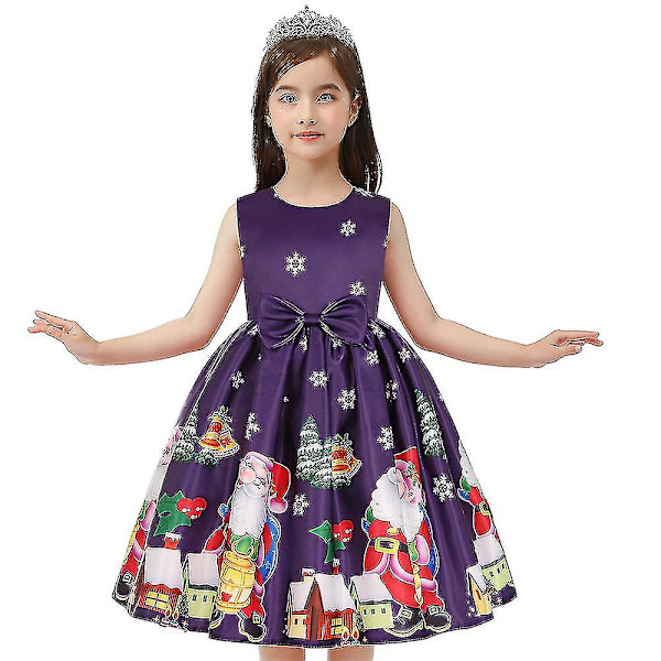 Jul Barn Flickor Ärmlös Jultomte Midi Klänning Rosett Tryckt Festklänningar Sapphire 3-4 Years