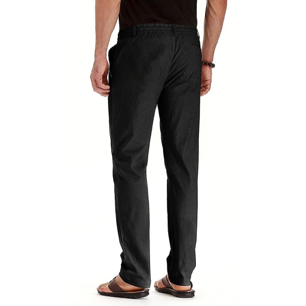 Herre Solid Elastisk Midje Lange Bukser Snøring Rett Ben Casual Bukser Black M