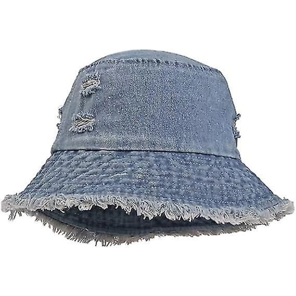 Distressed Denim Bucket Hats Frayed Jean Ripped Hole Fringe Edge Sun Beach Women