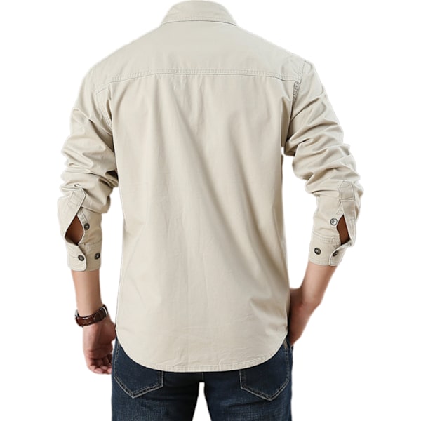 Herre skjorte ensfarget avslappet løs langermet skjorte herre arbeidsklær lommedesign stil jakke army green 4XL-195