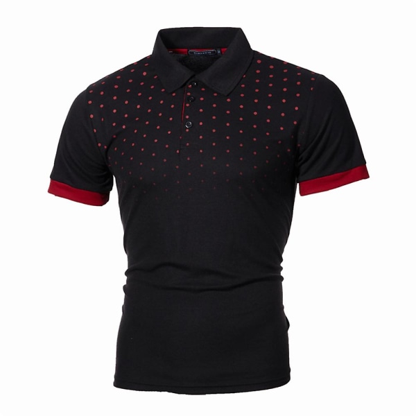 Herr Polka Dots Kortärmad Polotröjor Casual Sommar Slim Fit T-shirts Golf Arbets Tee Toppar Black Red L