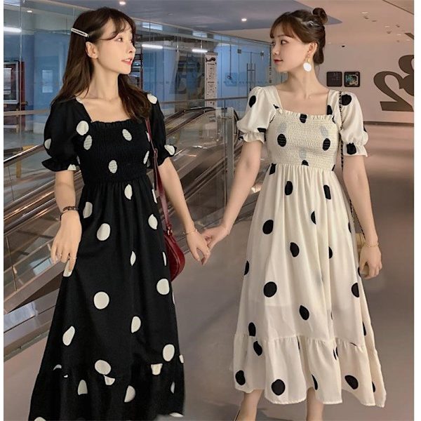 Ny Sommer Underbelly Slim Mellem længde Polka Dot Kjole black M
