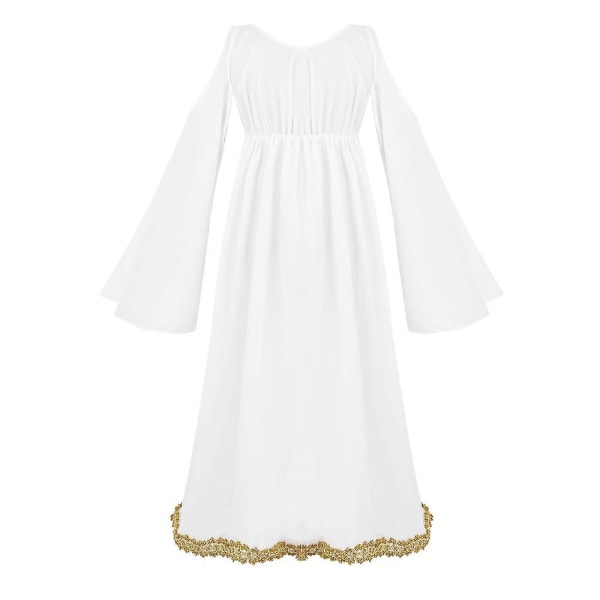 Barn Romersk Grekisk Athena Gudinna Cosplay Klänning Flickor Guld Kant Halloween Kostym Rollspel Party Lång Maskeradklänning White XL