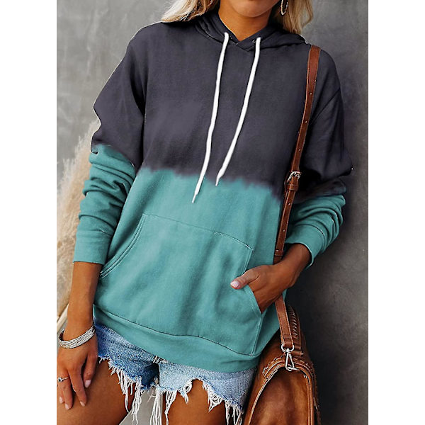 Dame Tie Dye Printede Hættetrøjer Toppe Langærmet Snøre Pullover Sweatshirts Med Lomme(r) (s-xxl) M