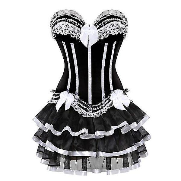 Naisten seksikkäät korsetit Overbust-korsetti ja hame setti Tutu Corselet S-6xl Black White M
