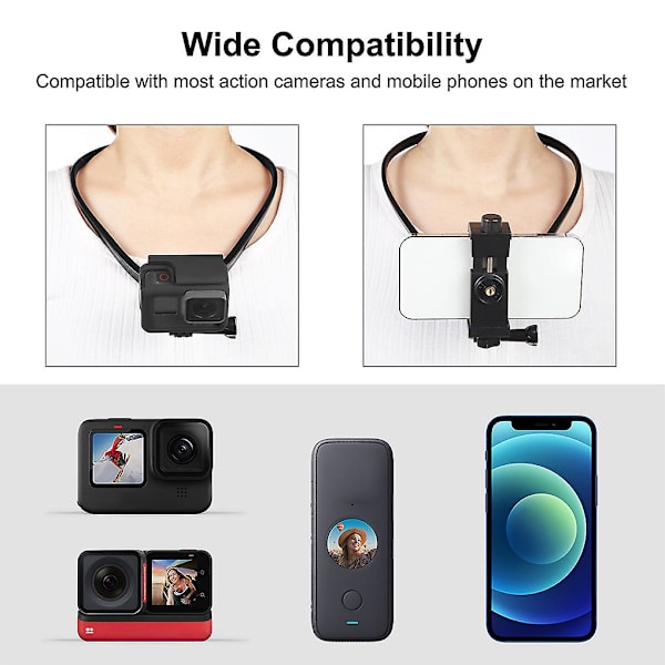 Nackfäste Halsband Hållare Videoinspelningsfäste Självhållare Med Mobiltelefonklämma För Insta360 One Rs X2 X3