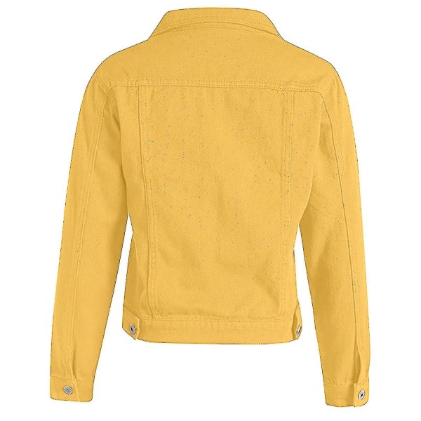 Dame Solid Denim Jakke Langærmet Ming Cardigan Suit Lomme Frakke Top Yellow L