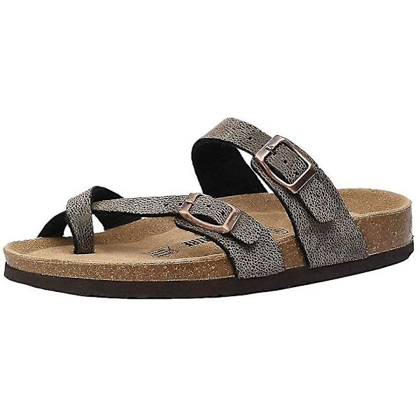 Sandaler med sklisikker såle for kvinner, korkfotseng, justerbare Brown 39