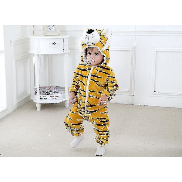 Unisex Dyrekostume Vinter Efterår Flanel Hætte Jumpsuit Tiger 80