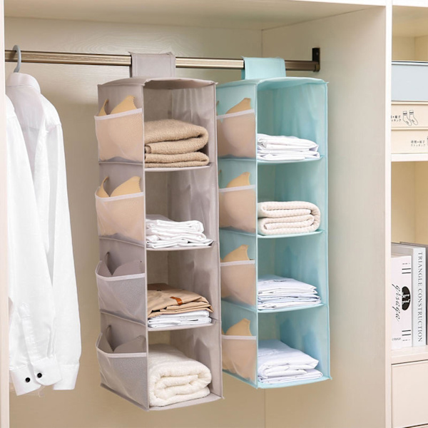 Hængende hylder i stof med sidelommer Oxford stof tøj undertøj bh holder til undertøj bh'er trusser sokker Nordic Blue 2 Layer