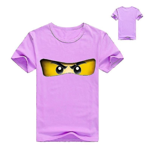 2-13 år 3D-utskrift Ninja pojkar och flickor kortärmad T-shirt barn sommarkläder Purple 100cm