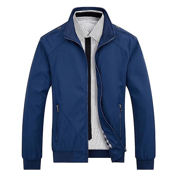 Herre Ensfarvet Løs Casual Jakke Blue 4XL