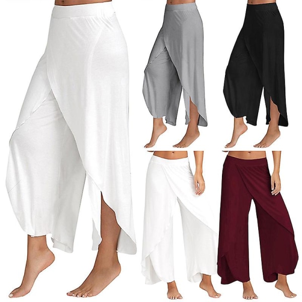 Dame Bukser med Brede Ben Løse Fitness Yoga Split Bukser Mandala Åben Ben Bukser Komfortabel Gypsy Hippie Aladdin Harem Bukser White 4XL