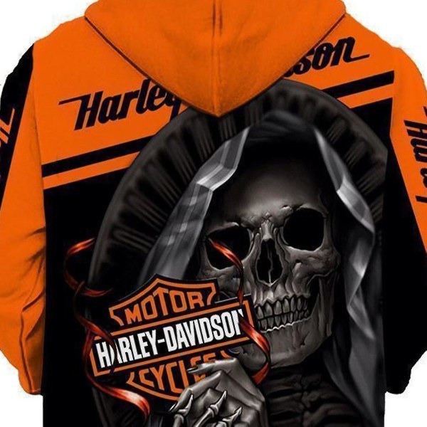 Ny 3d Skull Harley-davidson Hoodie Sweatshirt Hood Jumper Pullover M