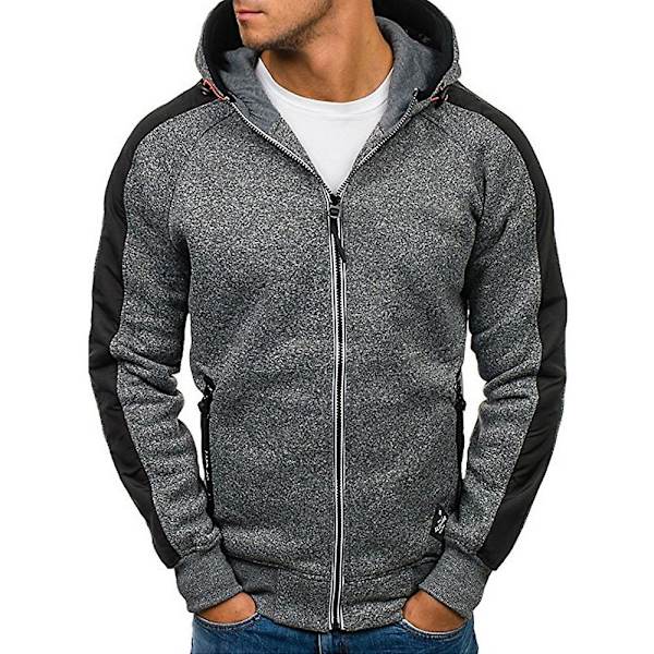 Herre Colorblock Langermet Hettegenser Sport Fritid Glidelås Hettejakke Yttertøy Med Lommer Light Grey M
