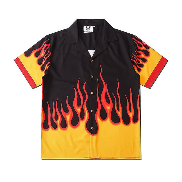 Män och kvinnor Par Gul Flame Digitaltryck Tide Brand Casual Lös Kortärmad Skjorta L