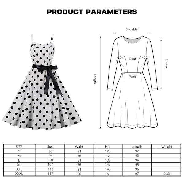 Naisten Tyylikäs Rento Mekko Retro Cocktailmekko Spagettiolkaiminen Kesämekko Lomalle White Dot On Black Background 2XL