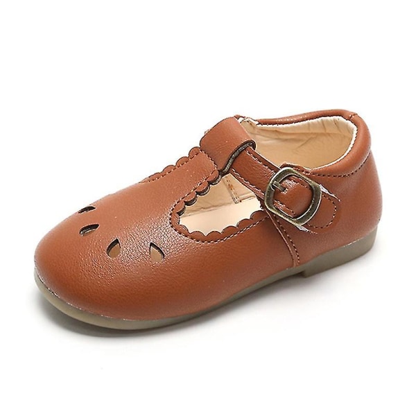 Tyttöjen kevyet retro T-remmilliset nahkakengät, koulukengät, liukumattomat, mukavat, avonaiset juhlakengät Brown EU 24