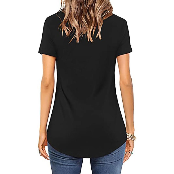 Kvinnors solid kors V-hals kortärmade T-shirts Summer Tee Casual Tunika Toppar Black M